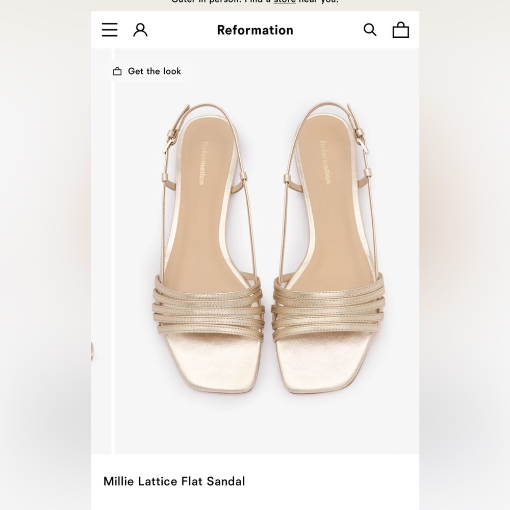 Reformation Millie Lattice Gold Flat Sandals